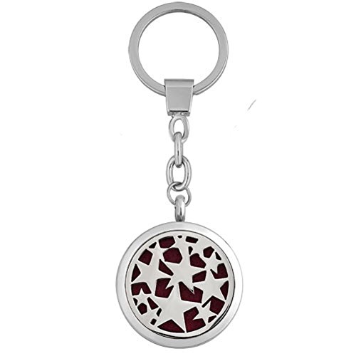 Aromatherapy Essential Oil Diffuser Perfume Floating Charm Living Memory Lockets Keychain Magnetic Glass Key Ring (Brown Star)