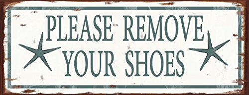 OMSCSun Protected Please Remove Your Shoes Metal Sign, Guaranteed not to Fade for 4 Years, Starfish, Contemporary Beach Sign, Pool Décor