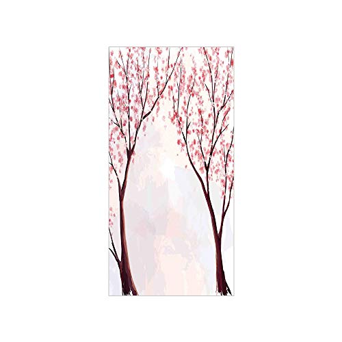 Decorative Privacy Window Film/Japanese Floral Design Sakura Tree Cherry Blossom Spring Country Home Watercolor Style/No-Glue Self Static Cling for Home Bedroom Bathroom Kitchen Office Decor Pastel Pi