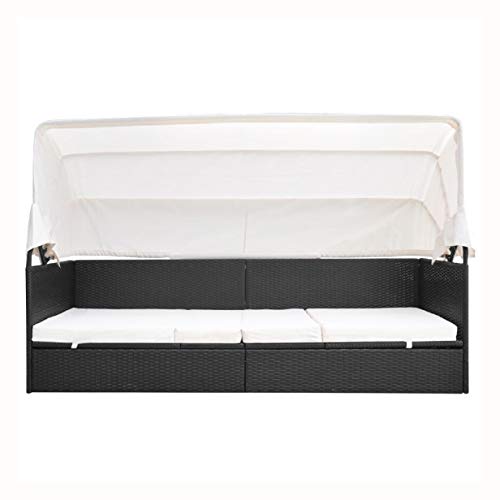 Sunlounger, Outdoor Sofa with Canopy Poly Rattan Black
