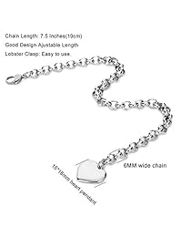 Monily Brazaletes de acero inoxidable y dije en forma de corazón con inicial, 26 letras del alfabeto, brazalete para mujer