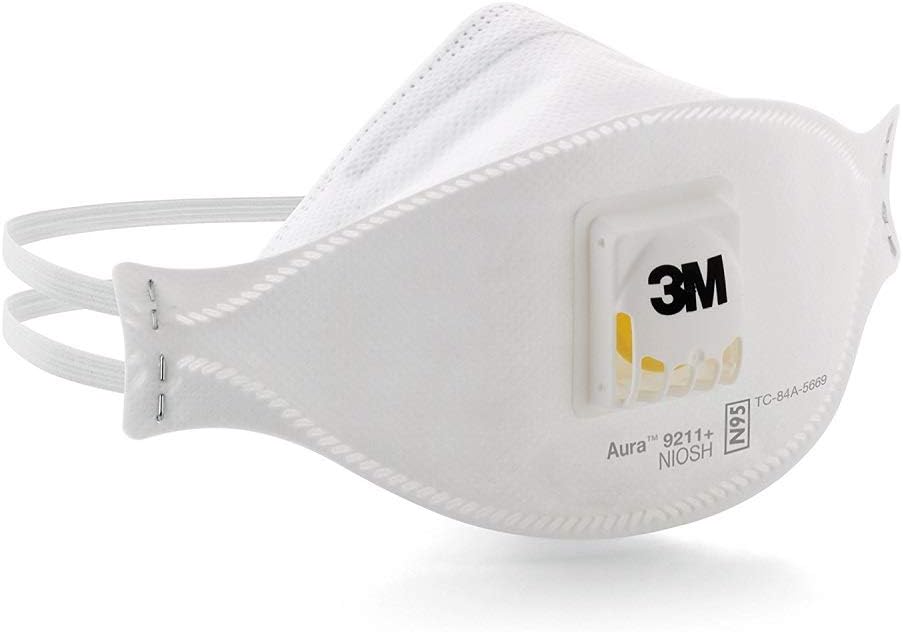 3M Aura Particulate Respirator 9211+/37193(AAD) N95, Stapled Flat Fold Disposable, Exhalation Valve (Case of 10)