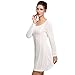 Franterd Women's Plain A Line Cable Long Sleeve Knit Sweater Mini Dress (S, White)