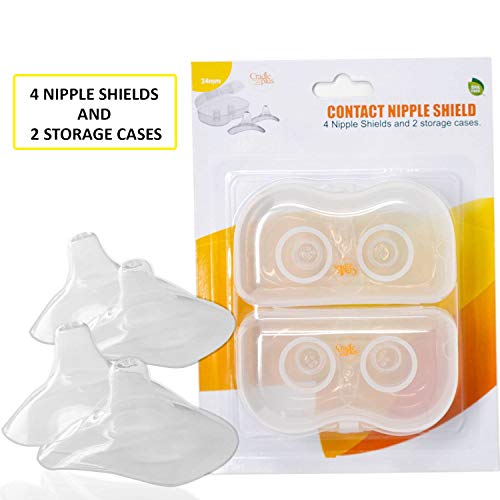 24mm Nippleshield with Carrying Case | Pack of 6-4 Nipple Shields with 2 Storage Cases | Breast Feeding Essentials - Protects Sore Nipples | Latch Assist for Flat or Inverted Nipples
