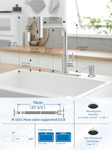 Kitchen Faucet with Pull Down Sprayer Waterfall Stainless Steel Single Handle Kitchen Sink Faucet with 3 Function Sprayer for Farmhouse RV Laundry Bar and Home Use