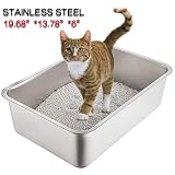 Yangbaga Stainless Steel Litter Box for Cat and Rabbit, Odor Control Litter Pan, Non Stick Smooth Surface, Easy to Clean, Never Bend, Rust Proof, Large Size with High Sides and Non Slip Rubber Feets