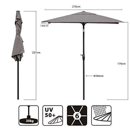Sekey 210 × 140 cm Aluminum Sonnenschirm Marktschirm Gartenschirm Terrassenschirm Sonnenschutz Cappuccino UV 50… – Bild 8