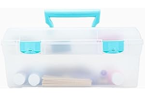 ArtBin 6937AG Essentials Lift-Out Tray Box, Portable Art & Craft Organizer with Handle and Tray, Clear/Aqua
