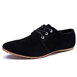 Seakee Men's Suede Leather Flats Casual Lace Up Shoes