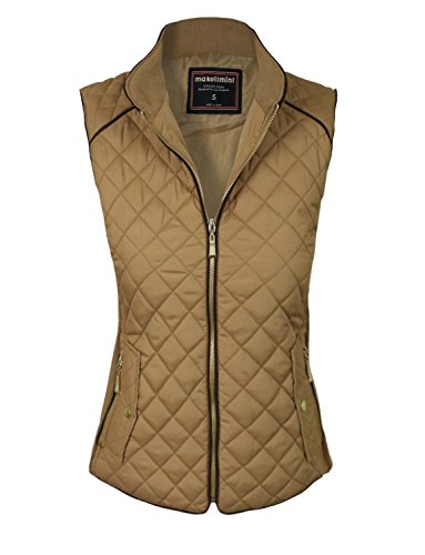 makeitmint Women's Basic Solid Quilted Padding Jacket Vest w/ Pockets Large YJV0002_Camel