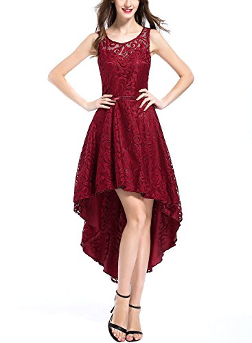 OWIN Women's Retro Lace High-Low Formal Homecoming Party Evening Cocktail Bridesmaid Dress (S, Wine Red)