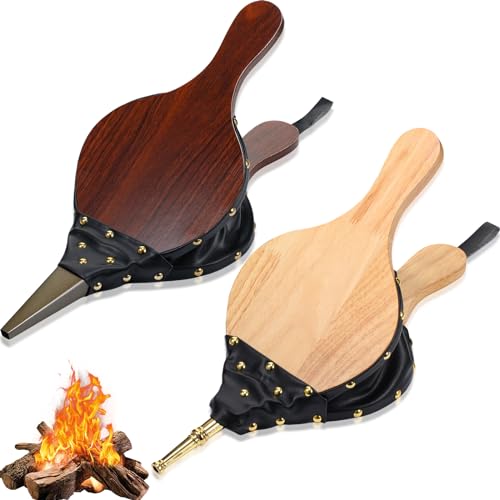 Barydat 2 Pcs Fireplace Bellows Air Blower, Wood Handle Cast Nozzle