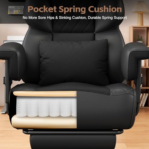 Vonesse Big and Tall Office Chair, Gaming Chair with Soft Adjustable Armrests, Ergonomic High Back Desk Chair with Lumbar Support, Executive Computer Chairs with Footrest (PU Leather, Black)