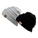 Unisex Trendy Warm Chunky Soft Stretch Cable Knit Slouchy Beanie Skully Gift Set- Black & Silver,One Size