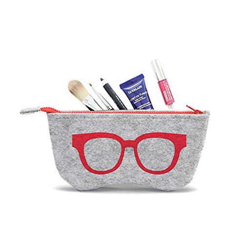 3 Pack Eyeglass Case Pouch, Polersun Portable Soft Felt Sunglasses Case Zipper Ultra Light Glasses Makeup Storage Pouch (Black+Blue+Pink)