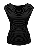 Zeagoo Women's Ruched Cowl Neck Vest Modal Top Sleeveless Jersey Tank,Black,Large