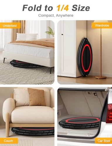 COWISH Foldable Fitness Trampoline with Adjustable Foam Handle - Max Load 200kg, 40''/48'' Quick Install Exercise Rebounder for Indoor/Outdoor Cardio Workout, Adults & Kids