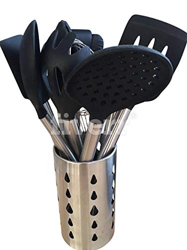 AA.DEAL Silicone Kitchen Utensil Sets [10 Pcs] - Cooking Tool Set Utensil Heat Resistance Silicone Kitchenware [8 Pcs Utensil Sets With Holder And Vegetable Cutter]