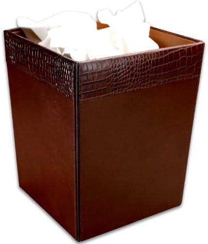 Dacasso Brown Crocodile Embossed Leather Waste Basket