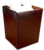 Dacasso Brown Crocodile Embossed Leather Waste Basket