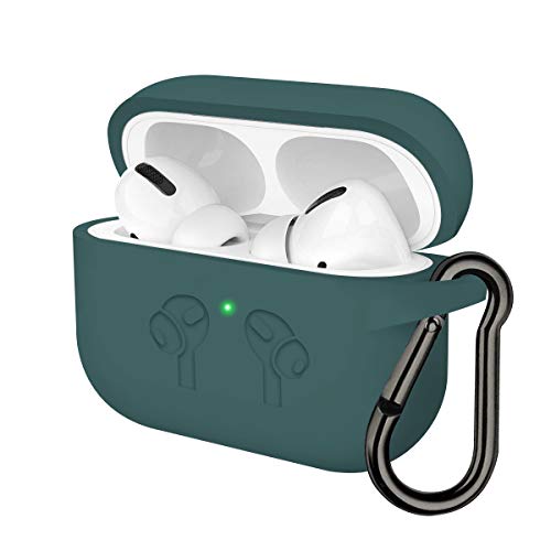 2019 Upgraded AirPods Pro Case Cover, Soft Thick Silicone Skin Protective Cover with Keychain Visible Front LED for AirPods Pro Wireless Charging Case, Army Green