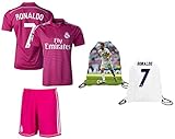 Fan Kitbag Cristiano Ronaldo Soccer Jersey & Shorts #7 Pink Kids Premium Gift Kitbag ✮ BONUS Cristinao Ronaldo #7 Soccer Backpack (Youth Large 10-13 years, Short Sleeve)