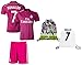 Fan Kitbag Cristiano Ronaldo Soccer Jersey & Shorts #7 Pink Kids Premium Gift Kitbag ✮ BONUS Cristinao Ronaldo #7 Soccer Backpack (Youth Large 10-13 years, Short Sleeve)