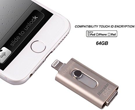Universal Flash Drive 64GB, Hitcake [ Touch ID Encryption ] OTG USB &amp; Lightning &amp; Micro-USB [ High Transfer Speed ] External Storage Memory Expansion for iPhone iPad Android Cellphone Computer Sliver
