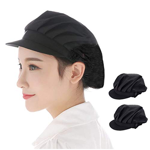 Jahome Women Mesh Industrial Anti-Dust Workshop Hats Kitchen Canteen Food Hat Chef Hair Net (Black2 pcs) - Thumbnail 6