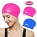 Aegend Swim Caps for Long Hair, Durable Silicone Swimming Caps for Women Men Adults Youths, Easy to Put On and Off, Waterproof Swim Hats Bathing Caps to Keep Hair Dry, 2 Pack, Blue Pink