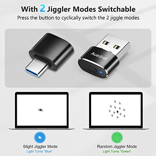 USB Mouse Mover with Switch Button, Automatic Mini Mouse Shaker with 2 Jiggle Modes, Driver-Free, Plug & Play, Keep Computer/Laptop Awake, USB-C Adapter, Black
