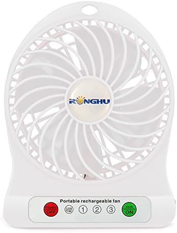 Mini 3-Speed Portable Rechargeable 1800mAh Lithium Battery Powered Desk Travel Fan - White