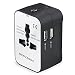 Travel Adapter, Worldwide All in One Universal Travel Adapter Wall Charger AC Power Plug Adapter with Dual USB Charging Ports for USA EU UK AUS, White primary