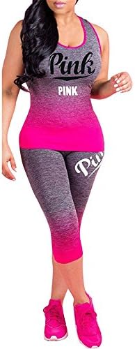 Gobought Womens Sleeveless Scoop Neck Gradient 2 Pieces Jumpsuit Tracksuit Outfits