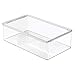 mDesign Plastic Playroom/Game Organizer Box Containers with Hinged Lid for Shelves or Cubbies, Holds Toys, Building Blocks, Puzzles, Markers, Controllers, or Crayons, Ligne Collection, 4 Pack, Clear
