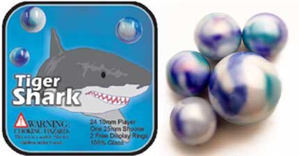 Mega Marbles - TIGER SHARK MARBLES NET (1 Shooter Marble & 24 Player Marbles)