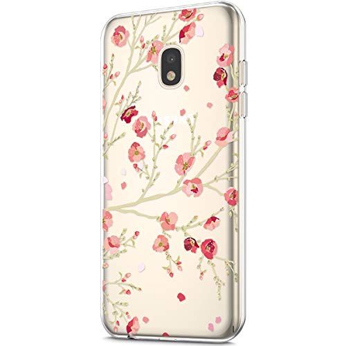 Galaxy J3 2018 Case,Galaxy J3 Star/J3 Achieve Case,Galaxy Express/Amp Prime 3 Case,Galaxy J3 V/J3 Orbit/J3 Aura/Sol 3,Clear Art Design Soft Flexible Soft Rubber Gel TPU Case Cover,Pink Plum blossom