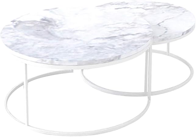 Amazon De 2 Teiliger Marmor Couchtisch Schlichter Wohnzimmer Runder Kleiner Beistelltisch Kleine