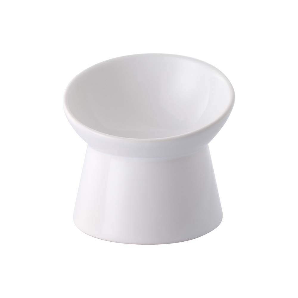 Photo 1 of White Small Ceramic Raised Cat Bowls, Tilted Elevated Food or Water Bowls, Stress Free, Backflow Prevention, Dishwasher and Microwave Safe, Lead & Cadmium Free