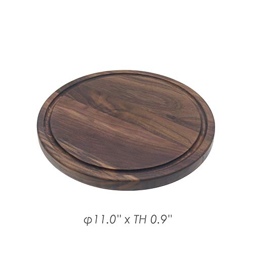 Pandapark Wooden Cutting Board,American Hardwood Chopping and Carving Countertop Block with Juice Drip Groove (11'' Round)