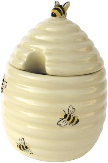 The DRH Collection Bia 6" Honey Pot with Dipper Is a Honey Pot with Lid for an Attractive Honey Bees Decor Showing Healthy Honey Bee on Jar