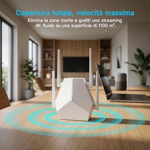 WiFi Repeater 1167Mbps Dual Band 2.4G+5G Signal Amplifier for Home Office, Eliminate Dead Zones, Router Compatible