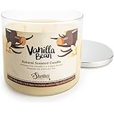 Vanilla Bean Highly Scented Natural 3 Wick Candle, Essential Fragrance Oils, 100% Soy, Phthalate & Paraben Free, Clean Burning, 14.5 Oz.