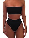 Ybenlow Women's 2 Piece Solid Bandeau Swimsuit Top Bottom Set