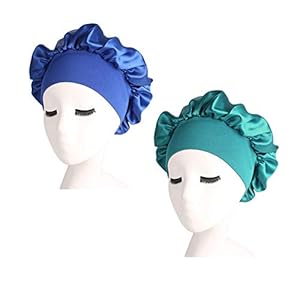 Cyleibe-2pcs-Satin-Bonnet-Cap-Hair-Bonnet-for-Women-Sleeping-Satin-Night-Sleep-Caps-Women-Girls-Knitted-Elastic-Wide-Band-Shower-Cap-for-Home-Use-Hair-Salon-Hair-Loss-Royal-Blue-Teal Cyleibe 2pcs Satin Bonnet Cap, Hair Bonnet for Women Sleeping, Satin Night Sleep Caps, Women Girls Knitted Elastic Wide…