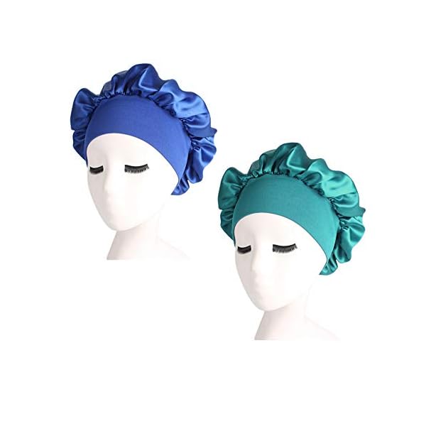 Cyleibe-2pcs-Satin-Bonnet-Cap-Hair-Bonnet-for-Women-Sleeping-Satin-Night-Sleep-Caps-Women-Girls-Knitted-Elastic-Wide-Band-Shower-Cap-for-Home-Use-Hair-Salon-Hair-Loss-Royal-Blue-Teal Cyleibe 2pcs Satin Bonnet Cap, Hair Bonnet for Women Sleeping, Satin Night Sleep Caps, Women Girls Knitted Elastic Wide…