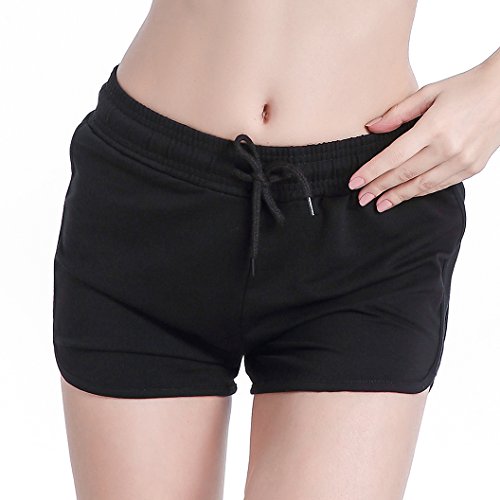 HBY 2 Pack Women's Casual Running Workout Yoga Shorts Sports Fitness Short Pants, L Black/Grey
