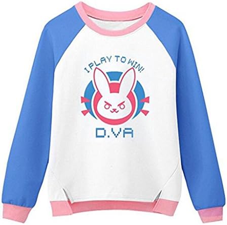 Huazhe OW Dva Hana Song Round Collar Hoodie Cute Long Sleeve Cosplay Suits For Girls Womens (M, White)