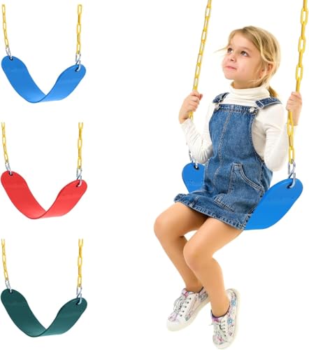 SEXYBIRDS Juego de 3 Asientos de Columpio Resistentes, Juego de Columpios para Jardin, Columpio al Aire Libre con Cadenas revestidas de plástico y mosquetón, Soporte de 440 Libras (Verde, Azul, Rojo)