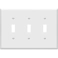 ENERLITES Toggle Light Switch Wall Plate, Gloss Finish, 3-Gang 4.88" x 6.77", Mid-Size, Unbreakable Polycarbonate Thermoplastic, UL Listed, 8813M-W, White